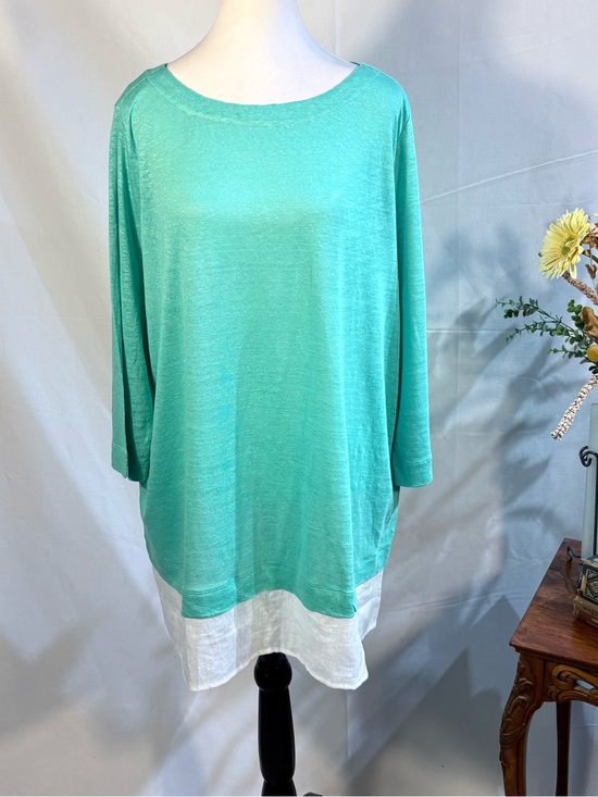 J. Jill Tops - 💥NWOT J.Jill Love Linen Turquoise White Layered Tunic Top 100% Linen XL💚